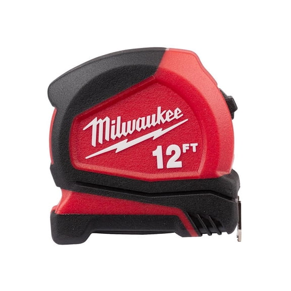 Milwaukee 48-22-6612 Tape Measure, 12 ft L Blade, 19 mm W Blade, Steel Blade, Plastic Case Black/Red