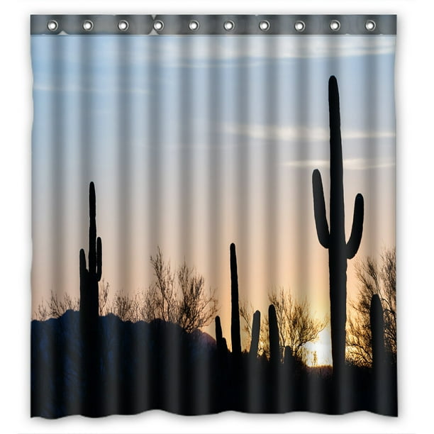 PHFZK Nature Scenery Shower Curtain, Arizona Desert Landscape at Sunset with Saguaro Cactus