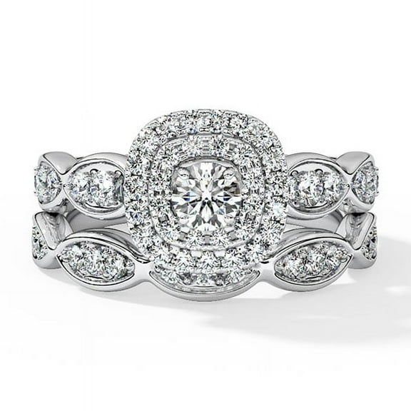 Kiva Jewel 1.47 Ct Lab Created Diamond Engagement Ring Set - Elegant Round Cut - 14K White Gold Over - Prong Setting for Women - Gift for Proposal, Birthday, or Anniversary - Beautiful Jewelry