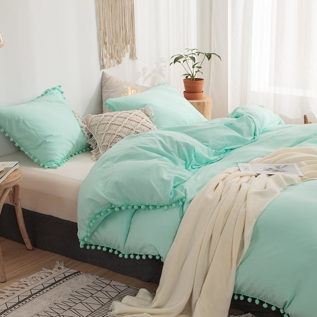 Move Over Turquoise Bedding Sets Queen Pom Poms Pattern 100 Washed