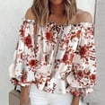 thumbnail image 1 of ICHUANYI Clearance Women's Graphic Tops Shoulder Collar Flowy Tunic 3/4 Short Sleeve Loose Blouse(Red, L) ICHUANYI WER2023081005989, 1 of 5
