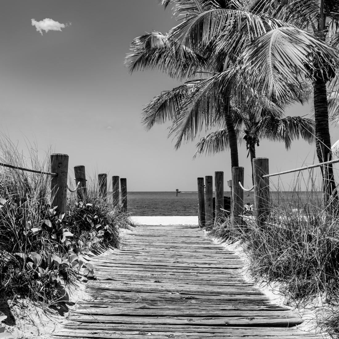 Boardwalk on the Beach - Key West - Florida Coastal Black and White
