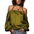 thumbnail image 2 of Uootdi Women's Blouses Halter Neck Cold Shoulder Long Sleeve Tops Romantic Lightweight Relaxed Blouses Gift, 2 of 4