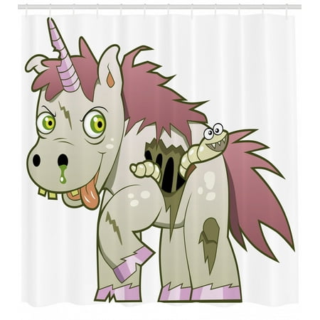 Zombie Shower Curtain Evil Unicorn Devil Face With Caterpillar