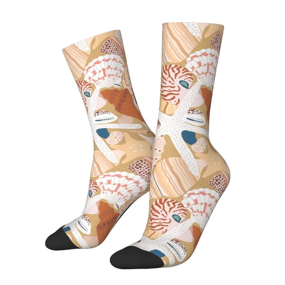 Hirioo Tropical Beach Sea Shell Pattern Adult Middle Tube Socks Breathable Sock Non-Pilling,Contrasting Color Design