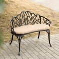 thumbnail image 4 of IVV Garden Bench with Seat Cushion, Outdoor Cast Aluminum Bench with Floral Tulip Decorated Backrest for Patio Yard Bench Entryway Bench (Black ), 4 of 8