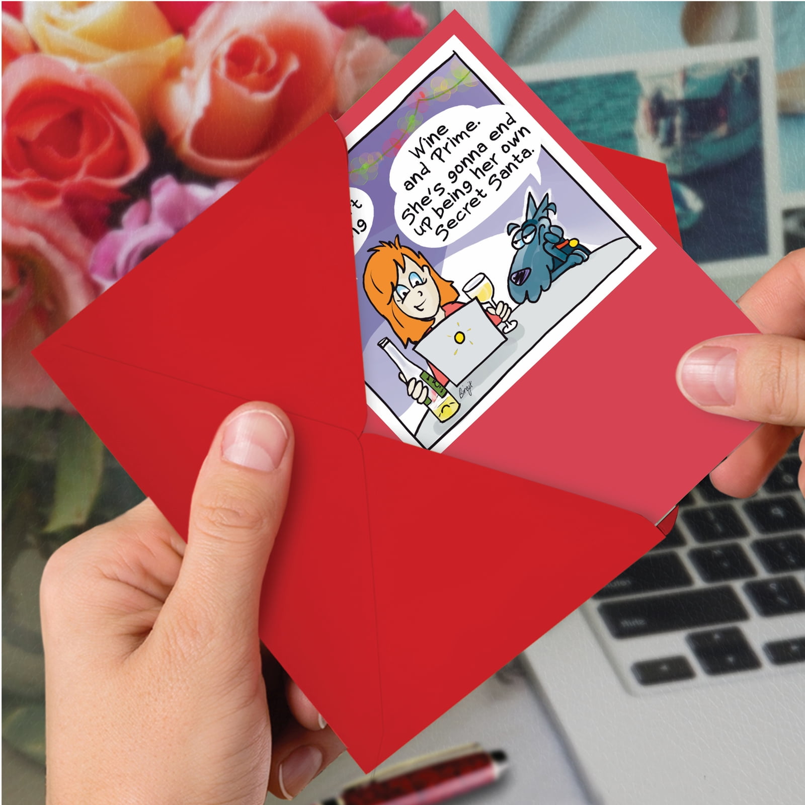 Pack of 12 Merry Christmas Cards Funny (1 Design, 12 Cards) - Wine And Prime C9472XSG-B12x1