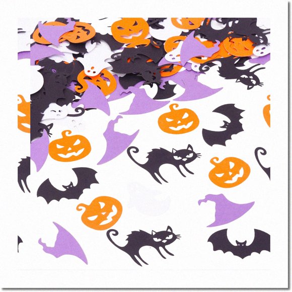 Spooky Bat Ghost Party Confetti - 100pcs of Bat, Ghost, Pumpkin, Hat, Black Cat Table Decorations for Themed Birthday, Baby Shower & Spooky Party