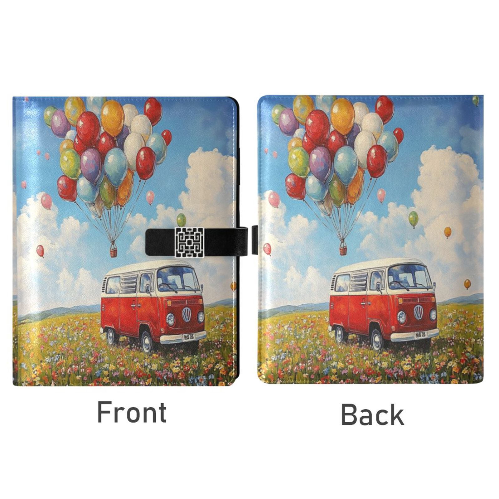 Premium Faux Leather Notebook - Refillable, Multi-Functional Organizer, 23.3x17cm, All-Season Use，A Red and White Van
