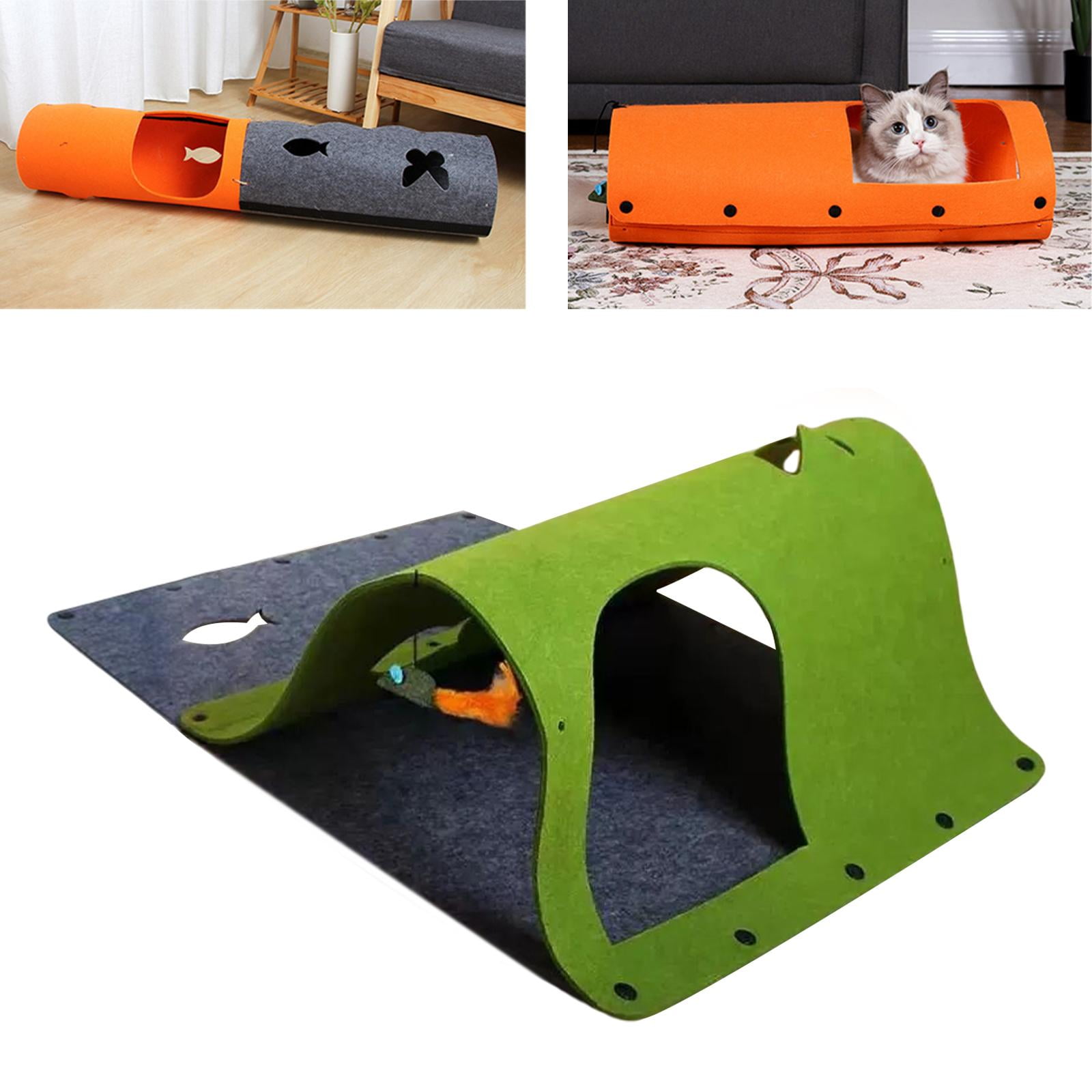 EHJRE Felt Cat Tunnel for Indoor Cats, with Hanging Mouse Cat Toy Foldable Peep Hole Pet Accessories Tent Playing Tube for Kitten Exercise 44x60cm , Green