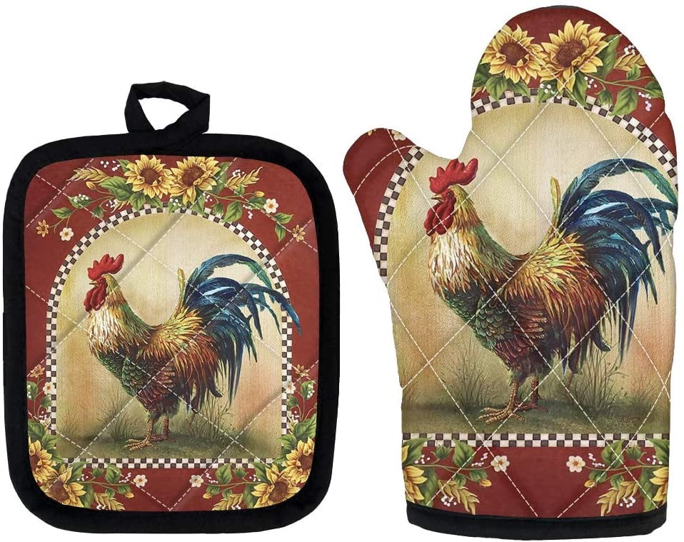 rooster oven mitt set