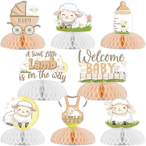 Little Lamb Baby Shower Decorations, A Sweet Little Lamb is On The Way Honeycomb Centerpieces, Sheep Welcome Baby Table Toppers for Farm Animal Party Supplies Decor
