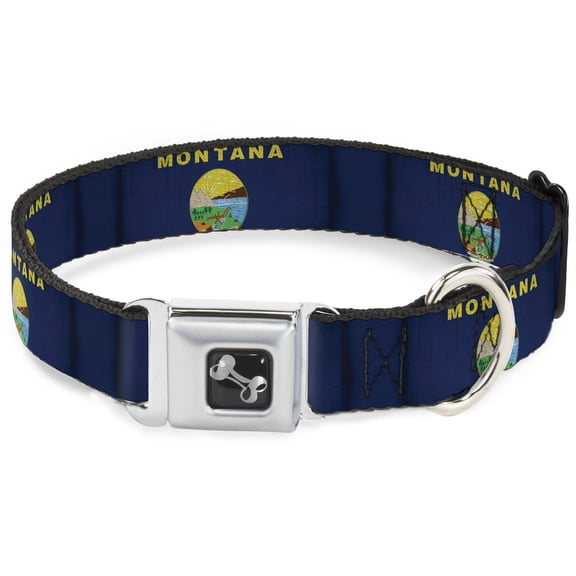 Buckle-Down Pet Collar, Dog Collar Metal Seatbelt Buckle, Montana Flags, 9.5 to 13 Inches 1.0 Inch Wide