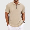 thumbnail image 2 of idosla Mens Quarter Zip Polo Shirts Casual Summer Knit Textured Short Sleeve Shirt Beach Vacation Stretchy Golf Shirts (Khaki, S), 2 of 9