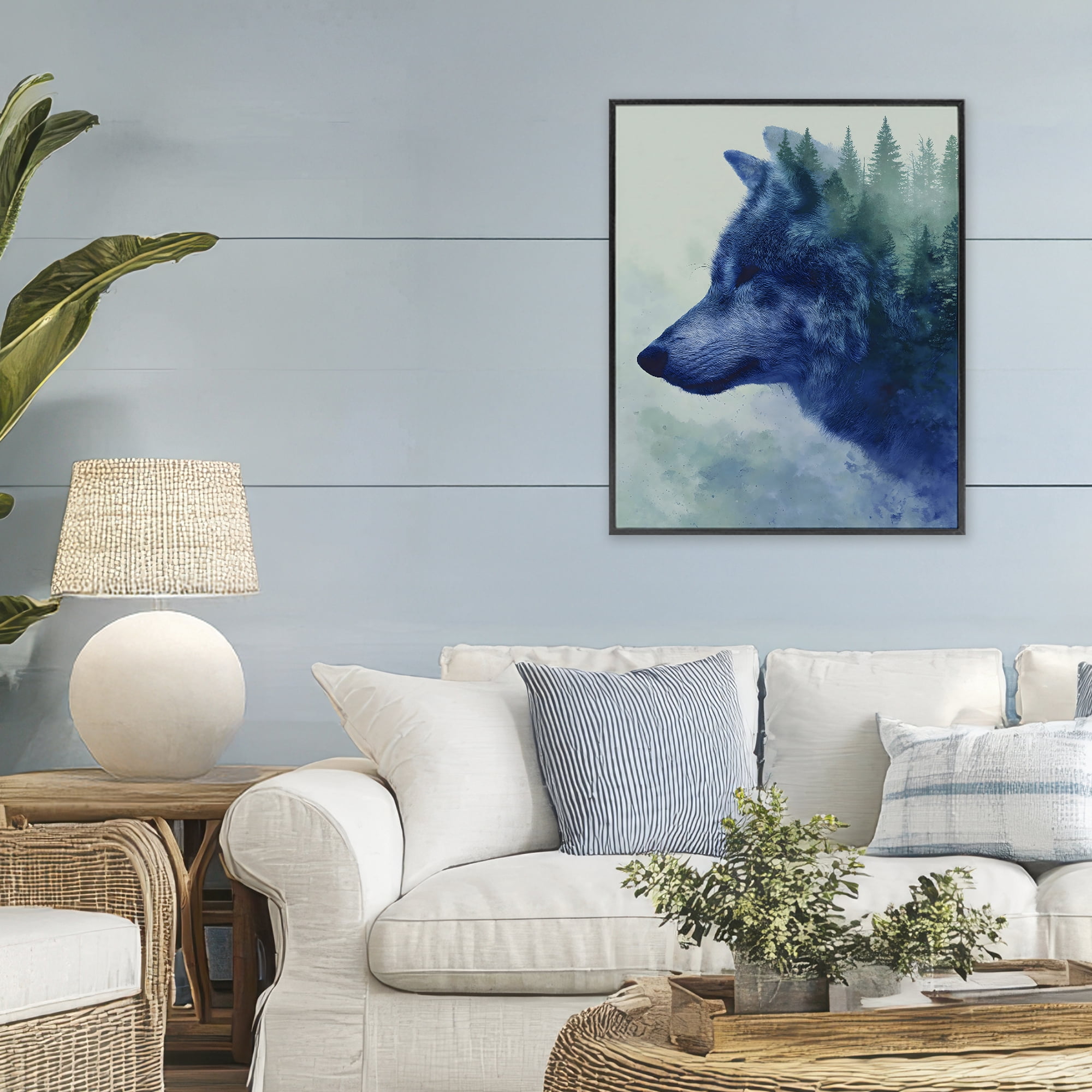 Stupell Industries Indigo Wolf in Misty Pines Black Framed Giclee Art, design by Franklyn Gregory