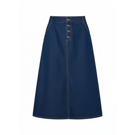 WBLTRVE Women’s Plus Size High-Waisted Denim Skirt, Classic Blue A-Line Midi