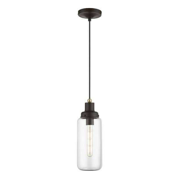40614-07 Livex Lighting Oakhurst - 1 Light Mini Pendant In Industrial Style-19.5 Inches Tall and 5 Inches Wide-Bronze/Antique Brass Finish