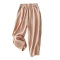 thumbnail image 3 of BiZtdJrK Womens Cotton Linen Straight Leg Pants Solid Casual Elastic Waist Trousers Summer Lightweight Palazzo Pants Going Out Beach Outfits Sales for Today on Walmart Pink XL, 3 of 7