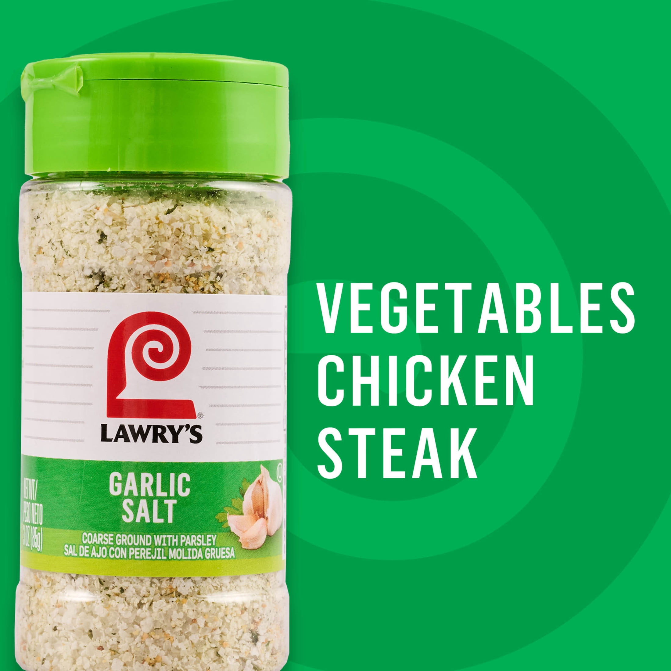 (3 pack) Lawry's Kosher Coarse Ground with Parsley Garlic Salt, 3.0 oz Bottle