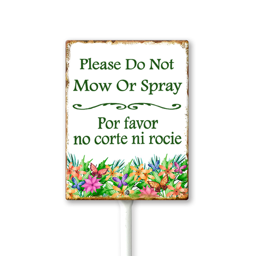 Eveokoki (7X8.8) IN Please Do Not Mow Or Spray Yard Sign With Metal Stake Lawn Sign Stand Outside Garden Farm Tin Signs Wildflowers Butterfly Outdoor Fence Retro Decorations