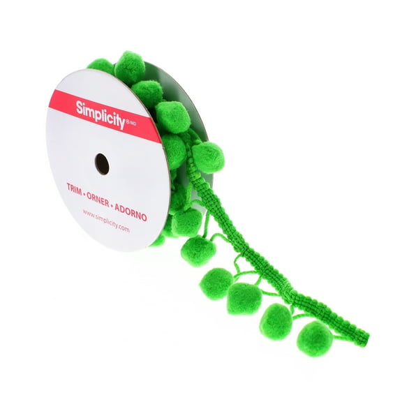 Simplicity Trim, Green 1 1/4 inch Jumbo Pom Pom Trim Great for Apparel, Home Decorating, and Crafts, 1 Yard, 1 Each