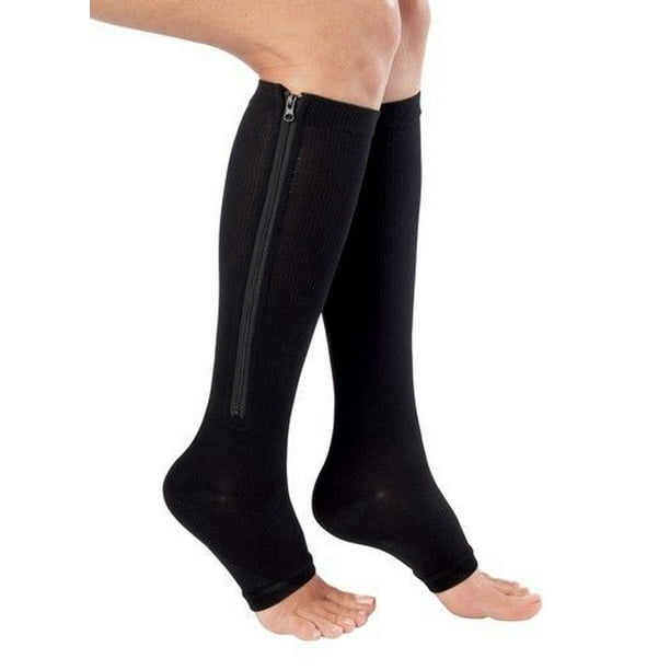 Compression Zipper Socks Leg Support Stockings Zip Long Socks- Black- Men  Women - Small