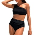 thumbnail image 2 of One Piece Swimsuit For Women One Shoulder High Waist Bikini Set Slimming Full Coverage Quick Dry Bathing Suit (XL, Black), 2 of 7