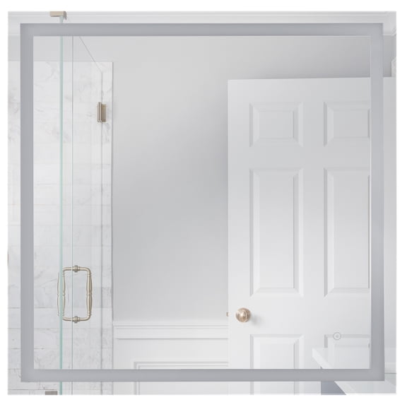 36 in. x 36 in. LED Lighted Frameless Square Bathroom Vanity Mirror in White