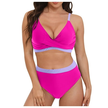 adviicd Sporty Color Block High-Waisted Bikini Set for Women with Cheeky High Cut  L