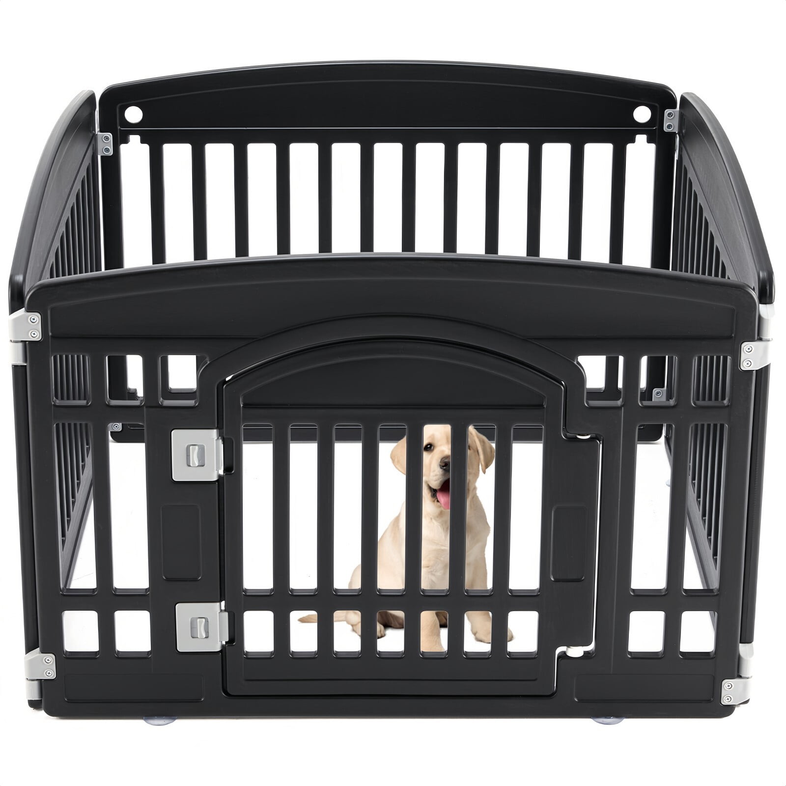 Telyra Pet Playpen Indoor & Outdoor 4 Panels Dog Fence with Safety Lock, Black