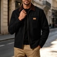 thumbnail image 3 of Men's Full Zip Jackets Fashion Patchwork Lapel Collar Coat Fall Long Sleeve No Hood Outerwear with Zip Pockets, 3 of 8
