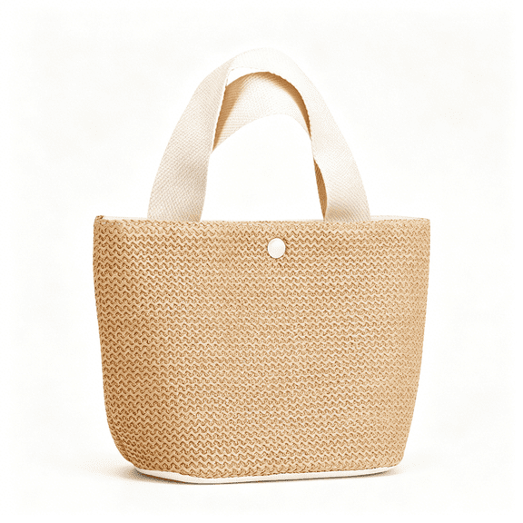 GASTROPOD Women Straw Tote Bag Woven Summer Beach Handbag Snap Top Boho Bags(White)