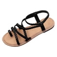 thumbnail image 5 of Gladiator Sandals for Women Braided Crooss Strappy Flip Flops Elastic Ankle Strap Casual Beach Flat Shoes Black Size 9, 5 of 5
