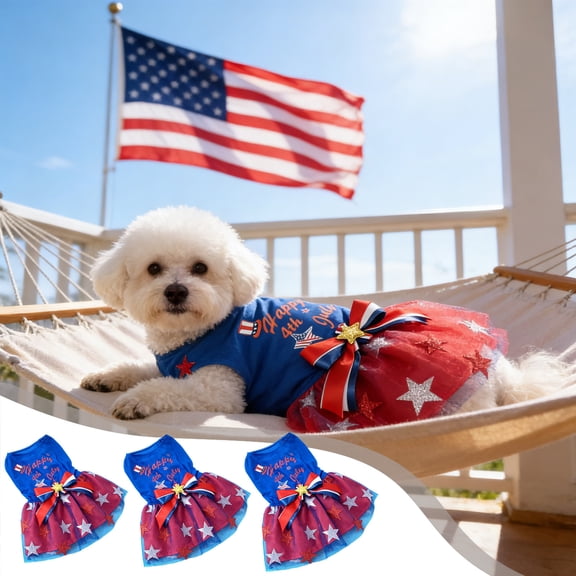 Nkmbld 4th of July Pet Clothing Cute Dog Mesh Skirt, Stylish Patriotic Puppy Dogs Princess Dresses, Summer Pet Outfits for Small Medium Dogs Cats
