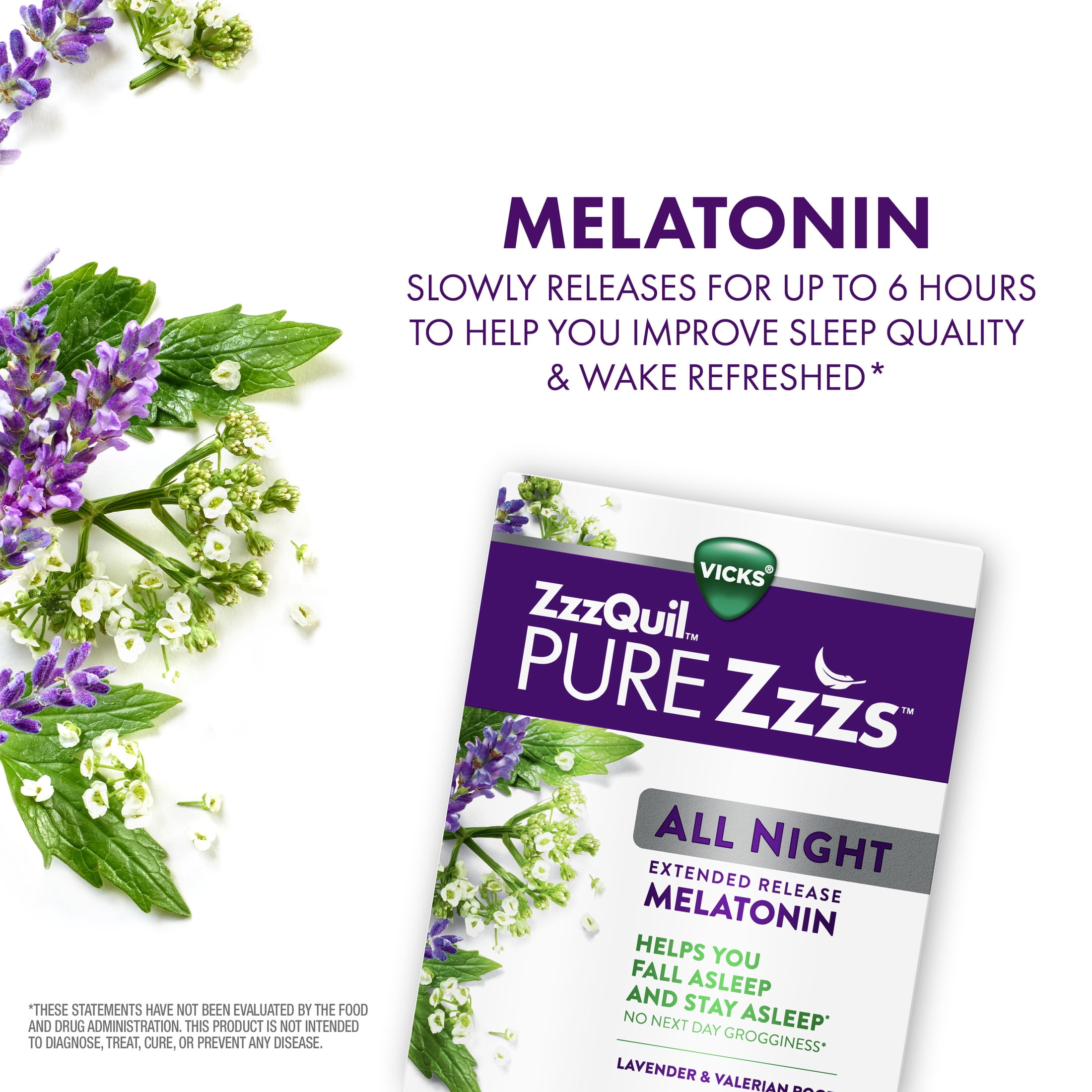 ZzzQuil PURE Zzzs Melatonin All Night Extended Release Tablets, Dietary Supplement, 28 Count