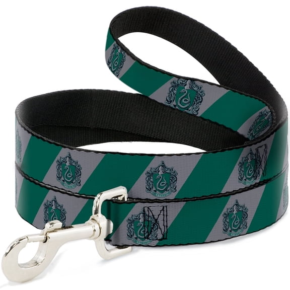 The Wizarding World of Harry Potter Pet Leash, Dog Leash, Slytherin Crest Diagonal Stripe Gray Green, 4 Feet Long 0.5 Inch Wide