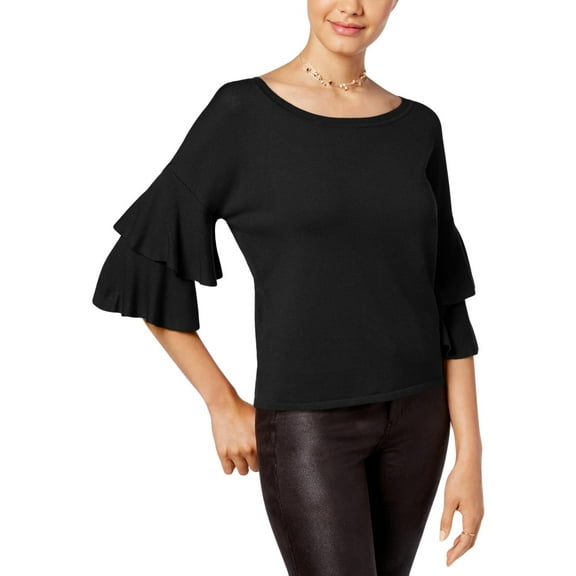 Hooked Up by IOT Womens Juniors Knit Double Ruffle Sweater