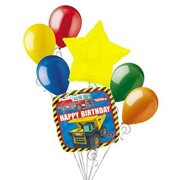 7 pc Construction Balloon Bouquet Decoration Happy Birthday Tonka Dump Truck