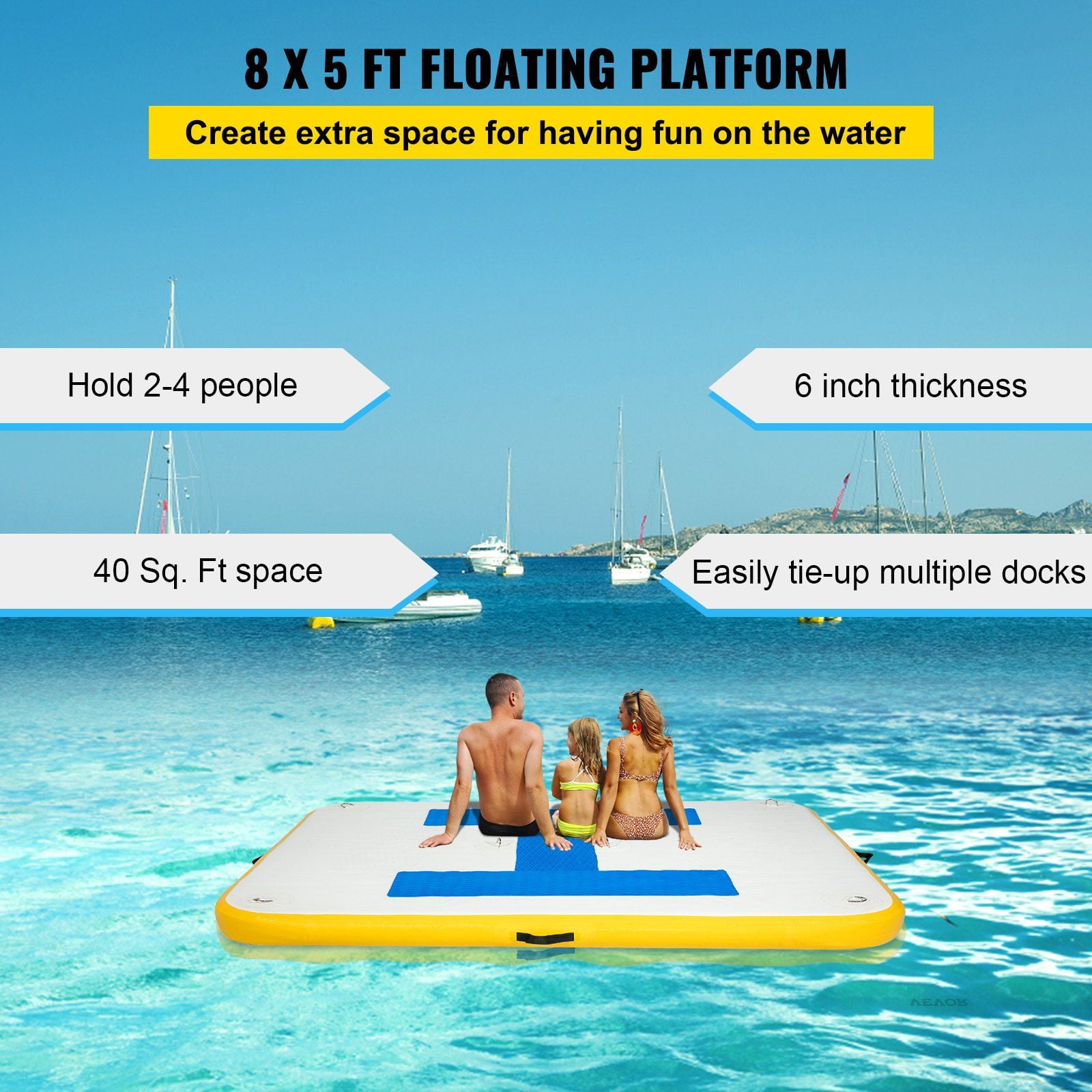 Inflatable Floating Dock Platform 8x5 ft with Electric Air Pump