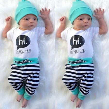 

Newborn Baby Boys Girls Clothes T-Shirt Tops + Long Pants + Hat 3Pcs Outfits Set