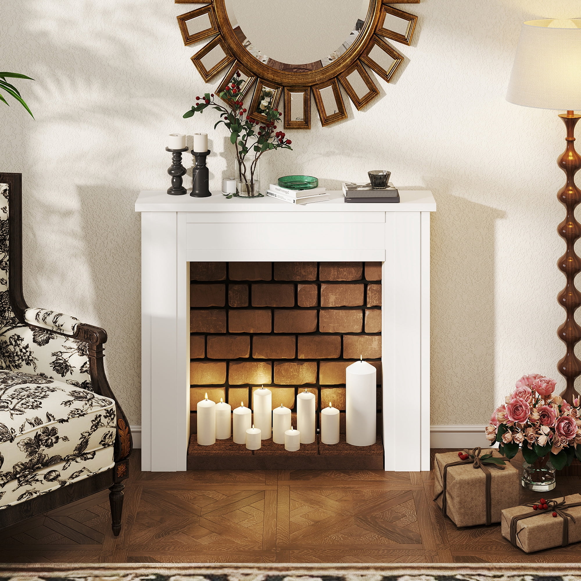 HOMCOM Modern Fireplace Mantel, Freestanding Fireplace Surround for Electric Fireplaces with Leg, 44.7" W x 40" H, White
