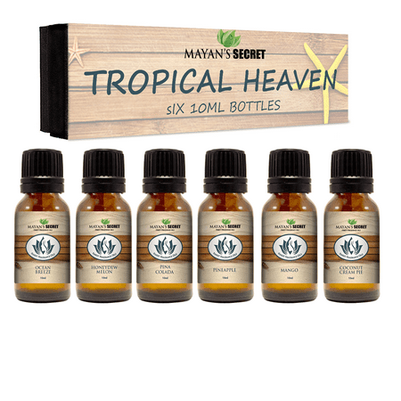 Mayan's Secret Premium Grade Fragrance Oil -Tropical Heaven- Gift Set 6/10ml Ocean Breeze, Honeydew Melon, Pina Colada, Pineapple, Mango, Coconut Cream