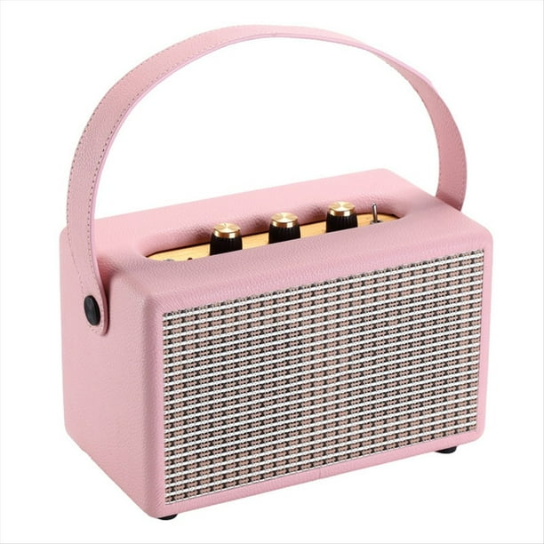 Altavoces Bluetooth Vintage Inalámbricos Portátiles Profesionales con Lector de Tarjetas USB, Reproductor de Música de Madera de PU para Exteriores y Hogar, Color Rosa