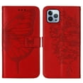 thumbnail image 7 of Dteck For iPhone 12 Shockproof Wristband Embossed Pattern Card Slot Flip Leather Wallet Kickstand Case Cover,Red, 7 of 7