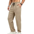 thumbnail image 3 of GrmtClth Mens Casual Pants for Men Elastic Waist Drawstring Lightweight Summer Loose Beach Straight Leg Pants with Pockets Khaki L, 3 of 9