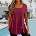 thumbnail image 2 of B91xZ Tops for Women Short Sleeve Round Neck Shirts Basic Tee,Wine XL, 2 of 5