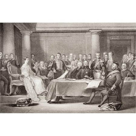 Victorias First Council. Kensington Palace 21 June 1837 Engraved by F Fraenkel After Sir David Wilkie From The Book -Illustrations of English & Scottish History Volume II Poster Print, 18 x 12