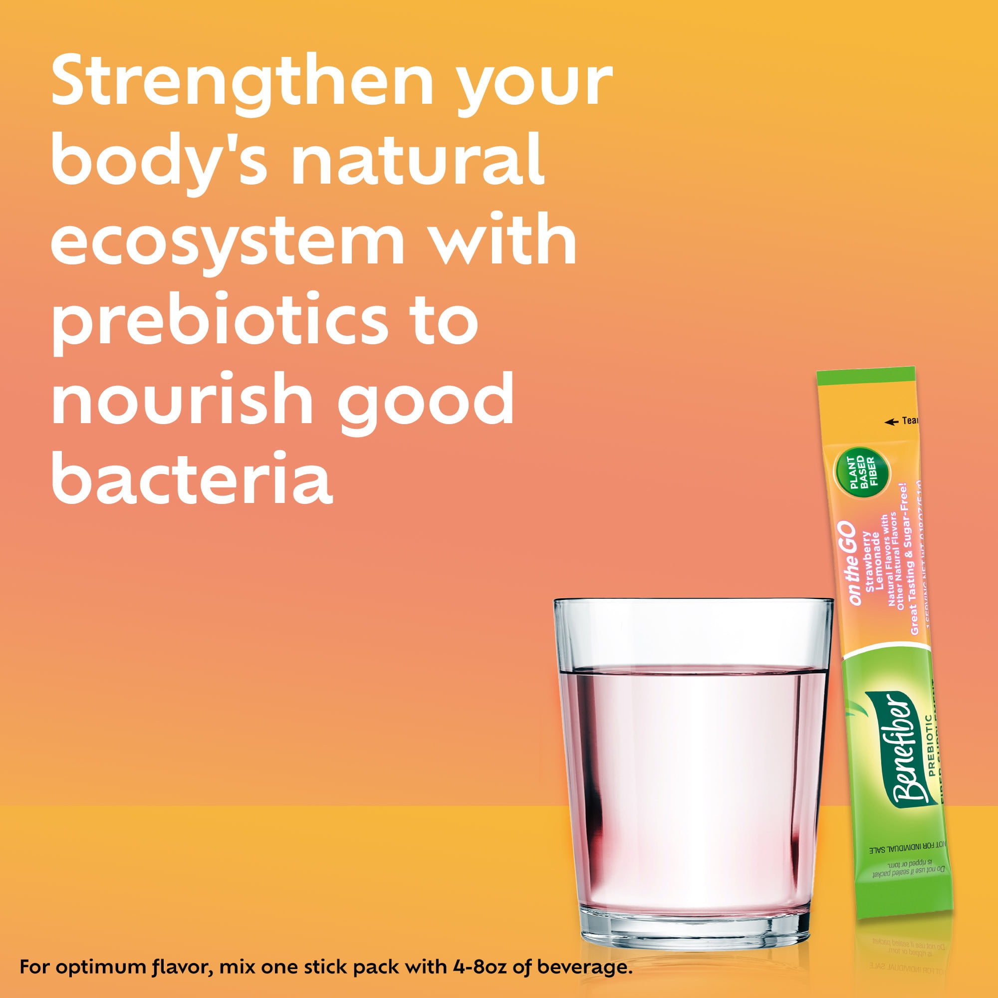Benefiber Prebiotic Glp-1 Friendly Fiber Supplement, Strawberry Lemonade, on The Go Stick packs, 24 Count