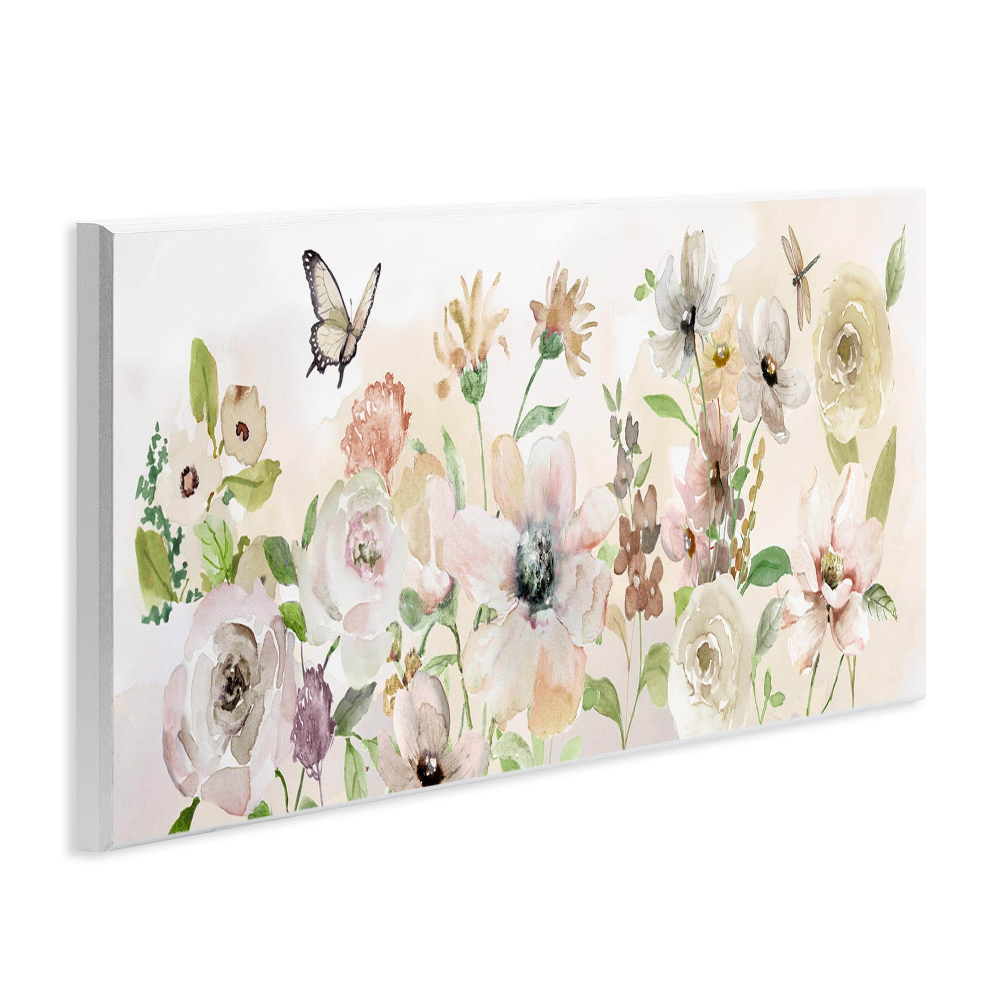 Stupell Industries Fluttering Insects & Florals Plants & Flowers Painting Unframed Art Print Wall Art, 17 x 7