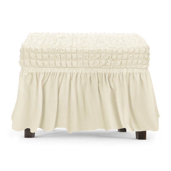 Uxcell Stretch Dining Bench Cover With Skirt, 24-31" Polyester Soft Seersucker Bench Slipcover Covers Removable Washable [Beige, Small]